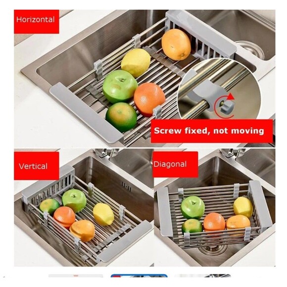 Adjustable Drying Rack Over The Sink Stainless Steel 11.5" - 18.75" Wide New - Picture 9 of 13